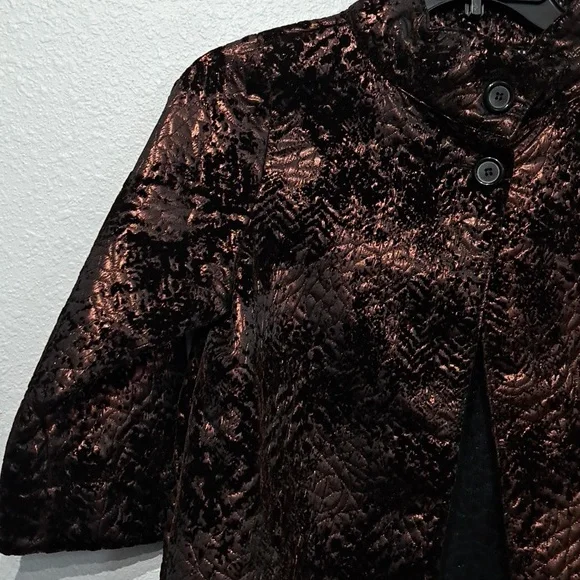 Bryn Walker Yara Mettalic Flocked JacquardStand Collar 3/4 Sleeve Long…